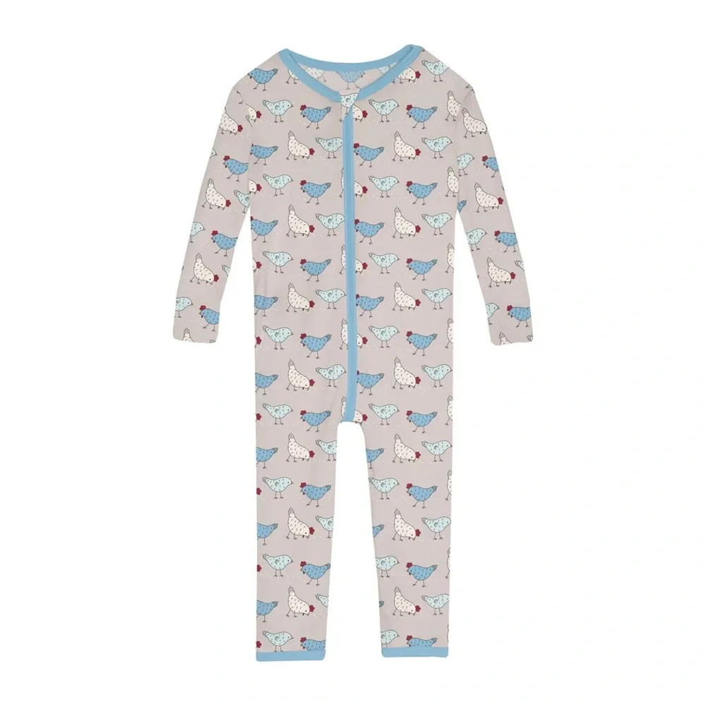 Kickee Pants Latte Chickens Bamboo Zipper Sleeper Sz 18-24M